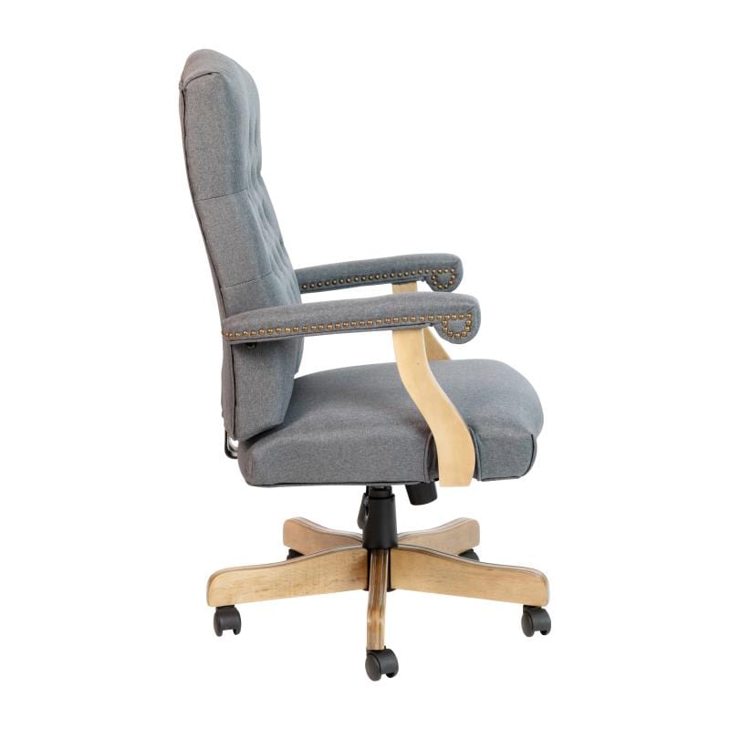 Derrick Gray Fabric Classic Executive Swivel Office Chair with Driftwood Arms and Base