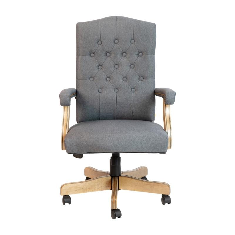 Derrick Gray Fabric Classic Executive Swivel Office Chair with Driftwood Arms and Base