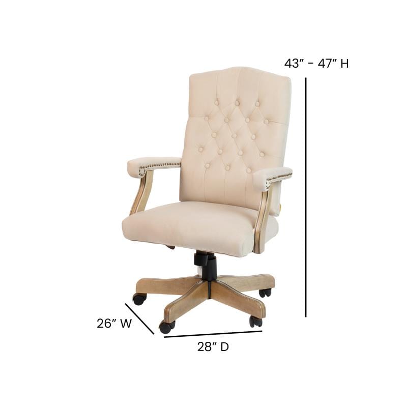 Derrick Ivory Microfiber Classic Executive Swivel Office Chair with Driftwood Arms and Base