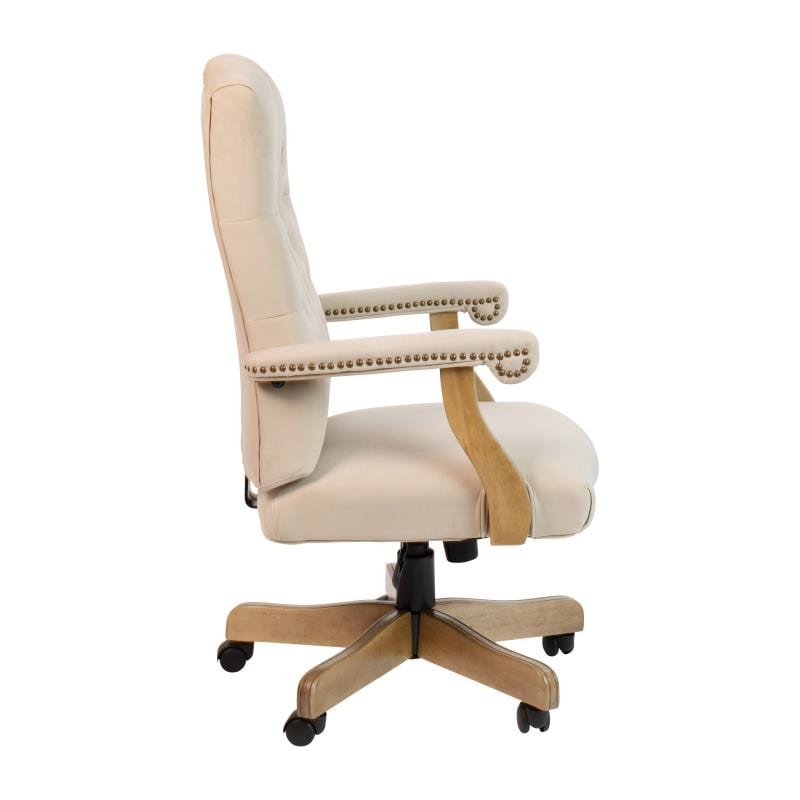 Derrick Ivory Microfiber Classic Executive Swivel Office Chair with Driftwood Arms and Base