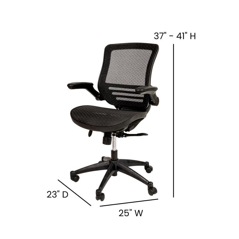 Warfield Mid-Back Transparent Black Mesh Executive Swivel Office Chair with Black Frame and Flip-Up Arms