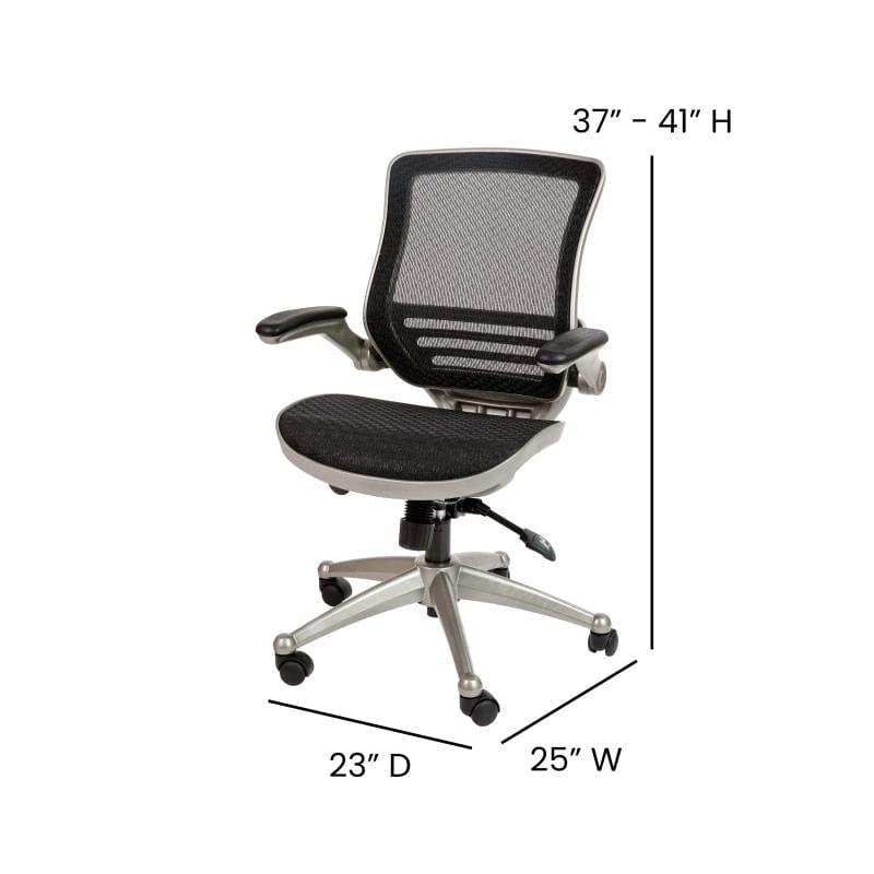 Warfield Mid-Back Transparent Black Mesh Executive Swivel Office Chair with Graphite Silver Frame and Flip-Up Arms