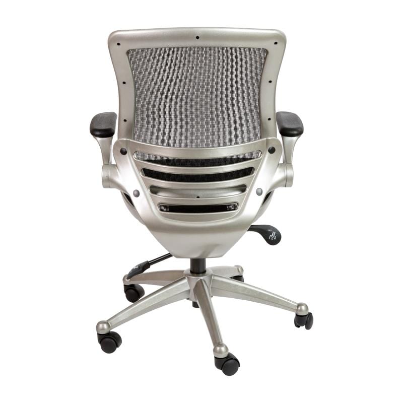 Warfield Mid-Back Transparent Black Mesh Executive Swivel Office Chair with Graphite Silver Frame and Flip-Up Arms