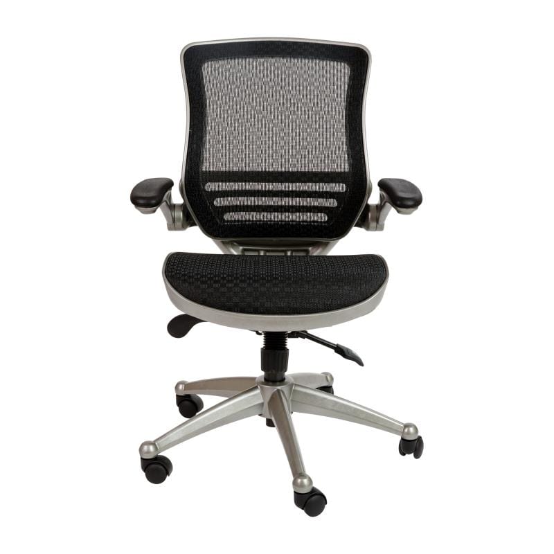 Warfield Mid-Back Transparent Black Mesh Executive Swivel Office Chair with Graphite Silver Frame and Flip-Up Arms