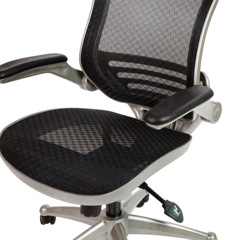 Warfield Mid-Back Transparent Black Mesh Executive Swivel Office Chair with Graphite Silver Frame and Flip-Up Arms