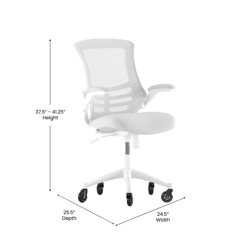 Kelista Mid-Back Light Gray Mesh Swivel Ergonomic Task Office Chair with White Frame, Flip-Up Arms, and Transparent Roller Wheels