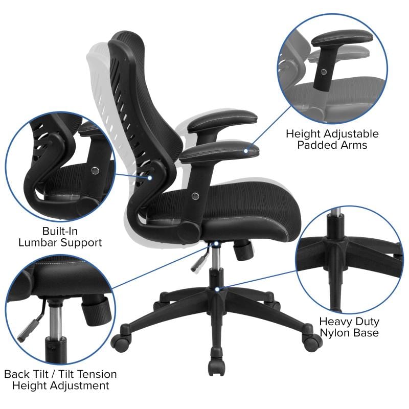 Kale High Back Designer Black Mesh Executive Swivel Ergonomic Office Chair with Adjustable Arms