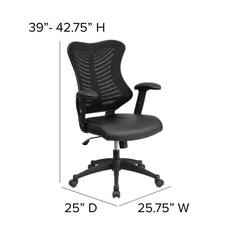 Kale High Back Designer Black Mesh Executive Swivel Ergonomic Office Chair with LeatherSoft Seat and Adjustable Arms