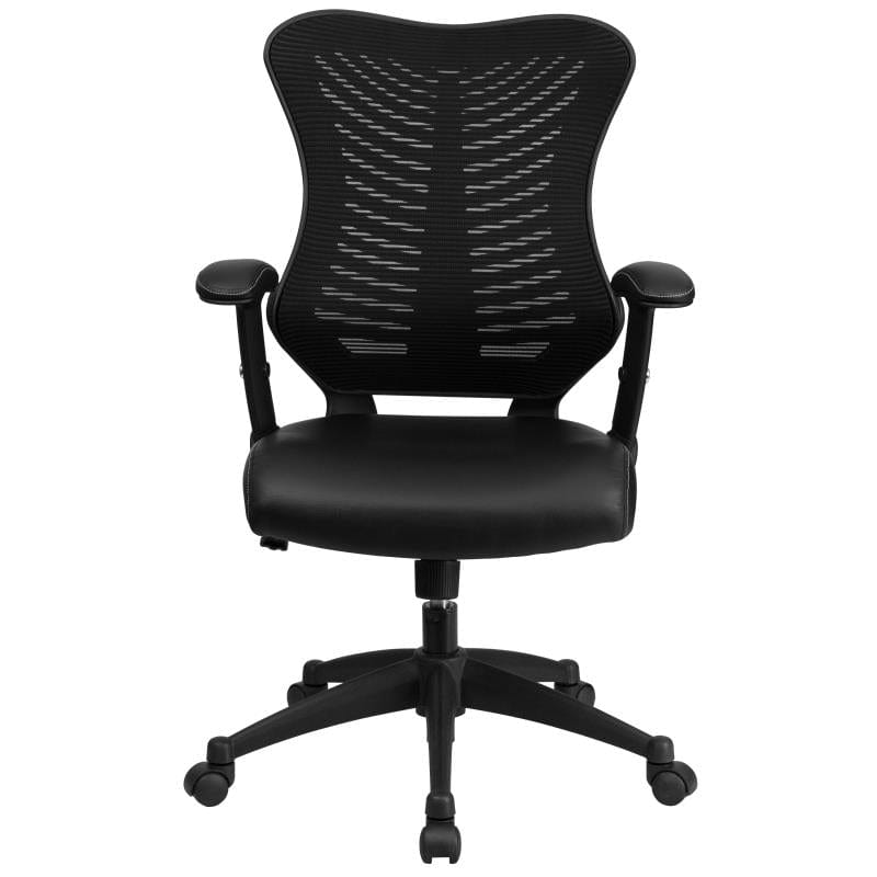 Kale High Back Designer Black Mesh Executive Swivel Ergonomic Office Chair with LeatherSoft Seat and Adjustable Arms