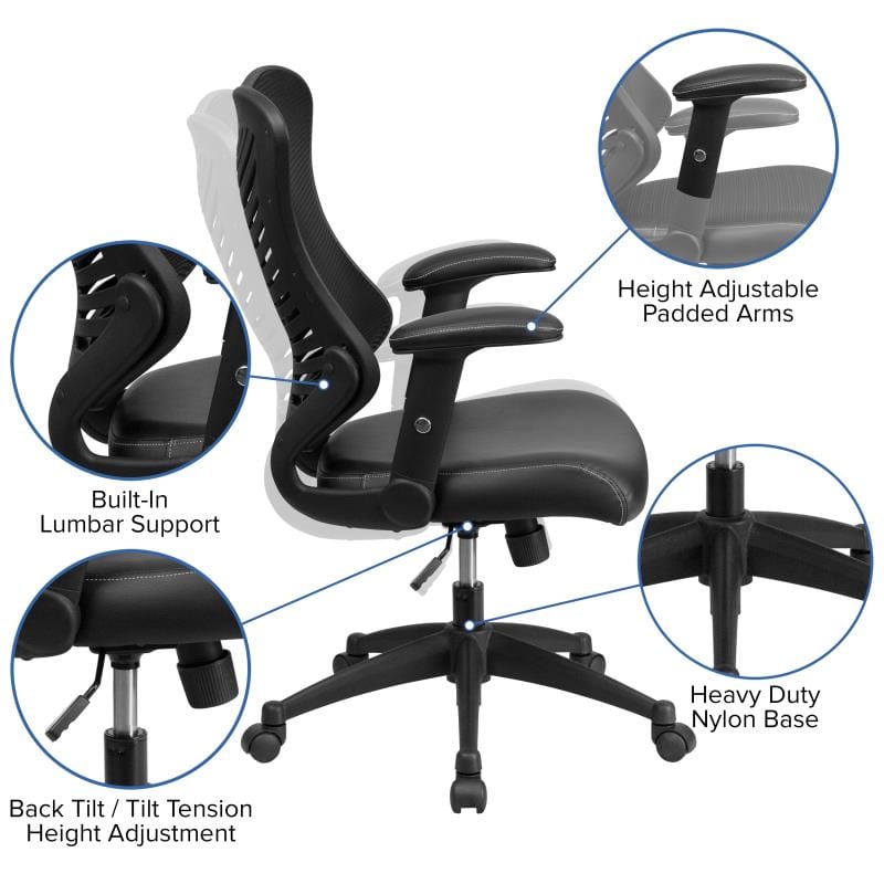 Kale High Back Designer Black Mesh Executive Swivel Ergonomic Office Chair with LeatherSoft Seat and Adjustable Arms