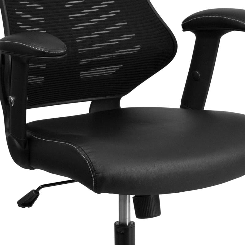 Kale High Back Designer Black Mesh Executive Swivel Ergonomic Office Chair with LeatherSoft Seat and Adjustable Arms