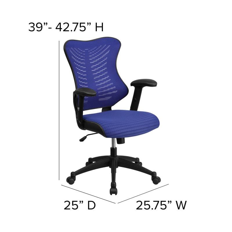 Kale High Back Designer Blue Mesh Executive Swivel Ergonomic Office Chair with Adjustable Arms