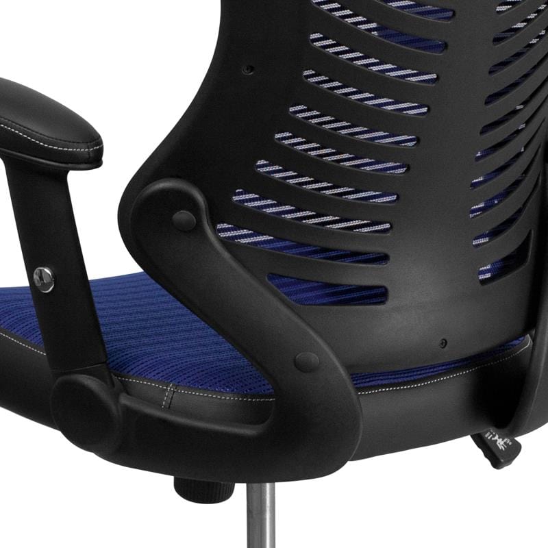 Kale High Back Designer Blue Mesh Executive Swivel Ergonomic Office Chair with Adjustable Arms