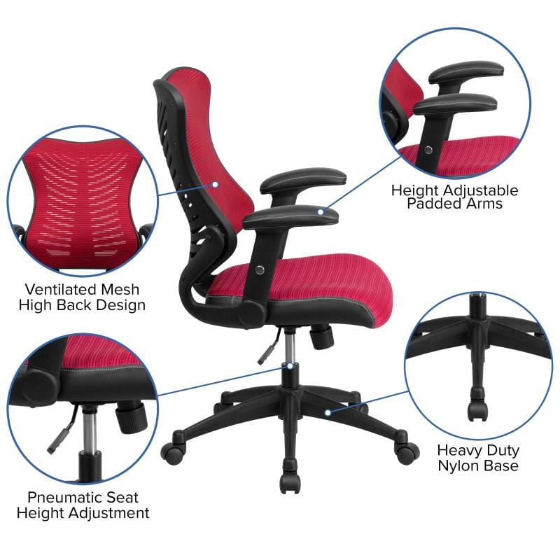 Kale High Back Designer Burgundy Mesh Executive Swivel Ergonomic Office Chair with Adjustable Arms