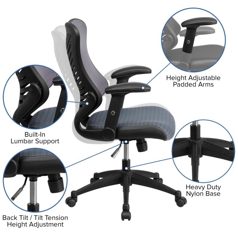 Kale High Back Designer Gray Mesh Executive Swivel Ergonomic Office Chair with Adjustable Arms