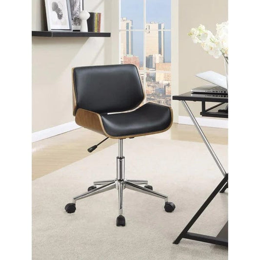 Contemporary Small Back Home Office Chair, Black/Walnut