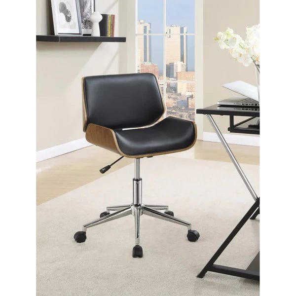 Contemporary Small Back Home Office Chair, Black/Walnut