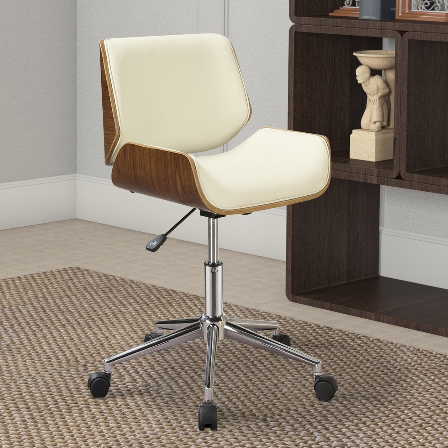 Contemporary Small-Back Home Office Chair, Beige/Walnut