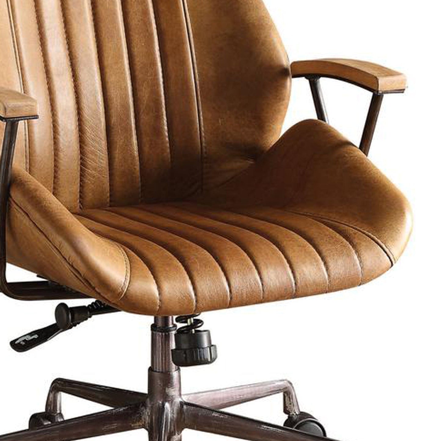 Metal & Leather Executive Office Chair, Coffee Brown