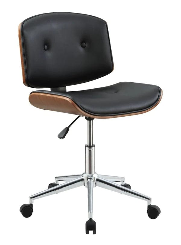 Wooden Back Armless Office Chair with Metal Star Base, Black and Brown