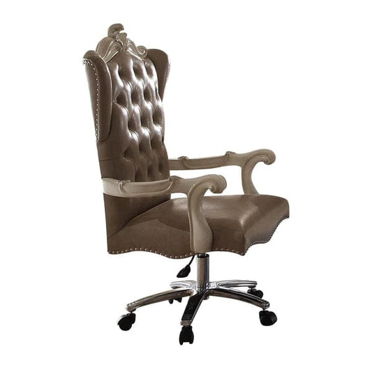 Leather Upholstered Executive Chair With Lift In Brown And Bone White Finish