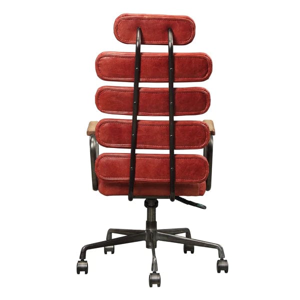 Leatherette Office Chair With Split Panel Backrest, Red