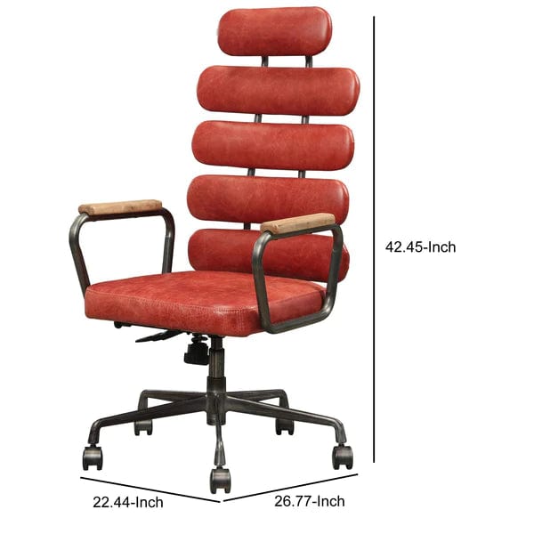 Leatherette Office Chair With Split Panel Backrest, Red