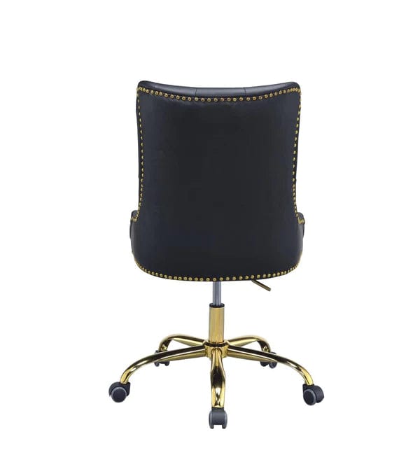 Leatherette Swivel Office Chair With Adjustable Height And Metal Base, Black And Gold