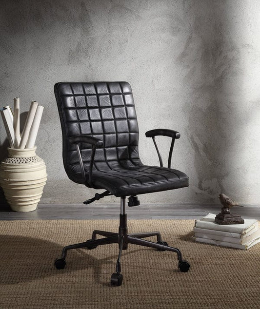 Metal Framed Leatherette Office Chair With Padded Armrests And Adjustable Height, Black And Gray