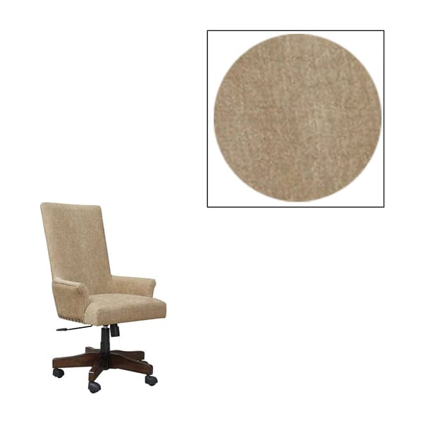 High Back Polyester Upholstered Wooden Swivel Chair with Adjustable Seat, Brown and Black