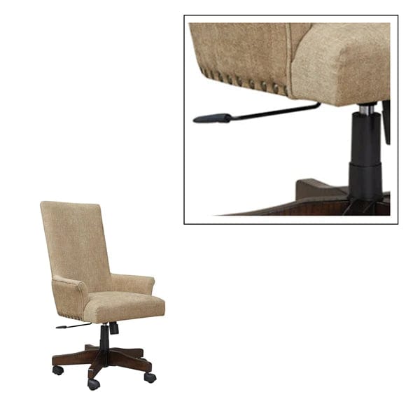 High Back Polyester Upholstered Wooden Swivel Chair with Adjustable Seat, Brown and Black