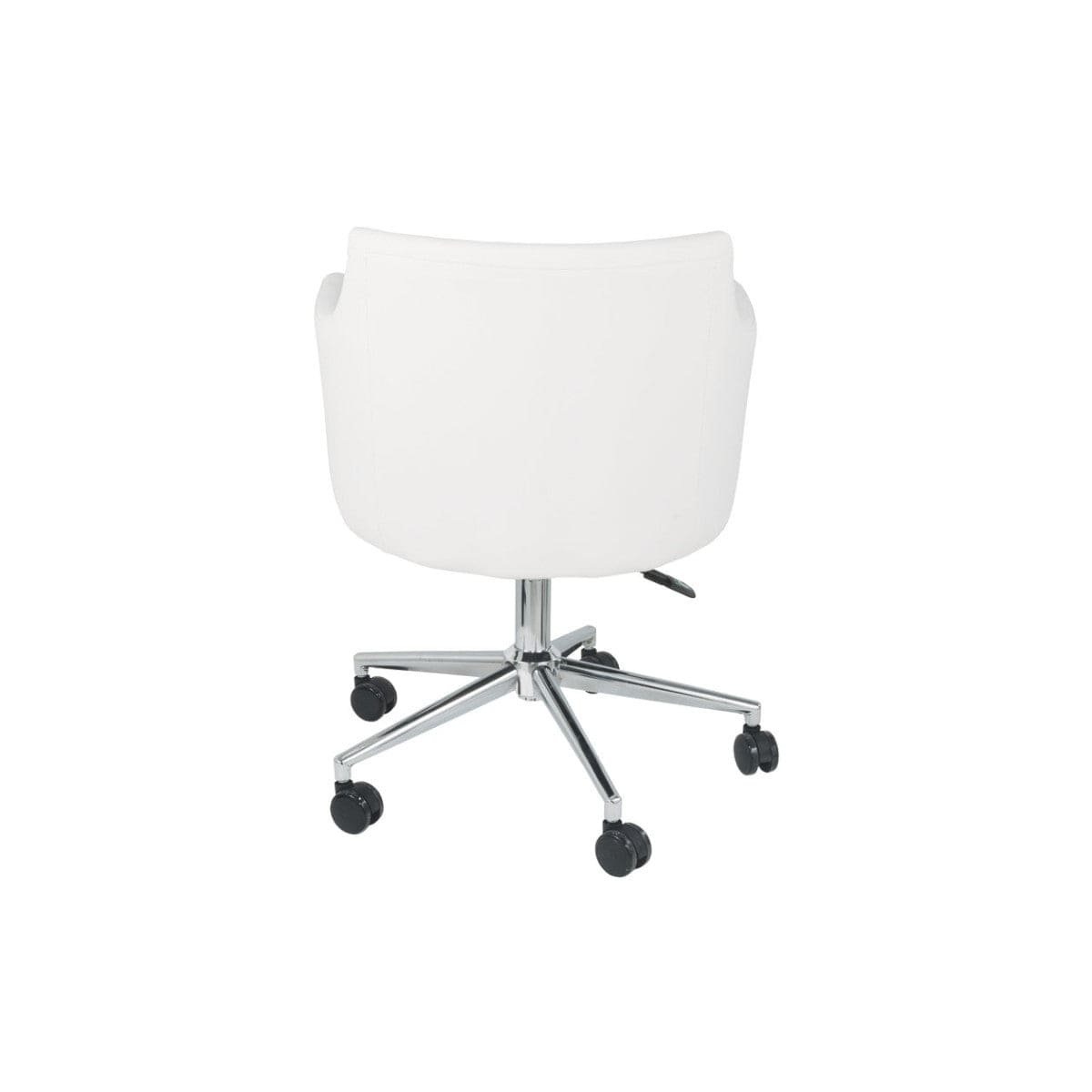 Faux Leather Upholstered Metal Swivel Chair With Low Profile Back, White And Silver