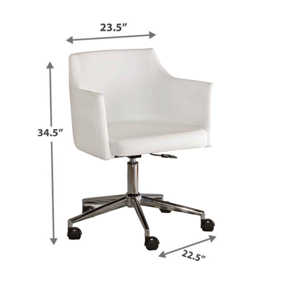 Faux Leather Upholstered Metal Swivel Chair With Low Profile Back, White And Silver