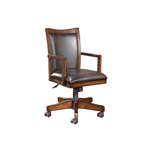 Wooden Swivel Chair With Leatherette Seating And Adjustable Seat, Brown