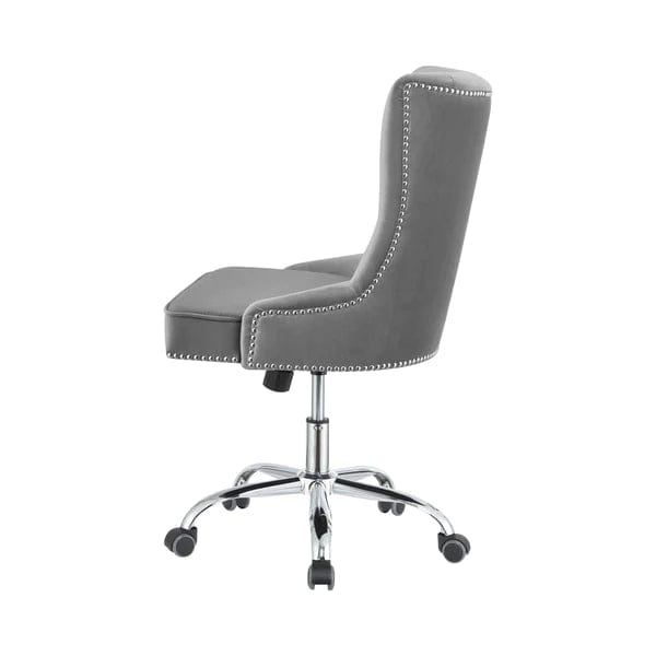 Nailhead Trimmed And Tufted Office Chair With Casters, Gray And Silver