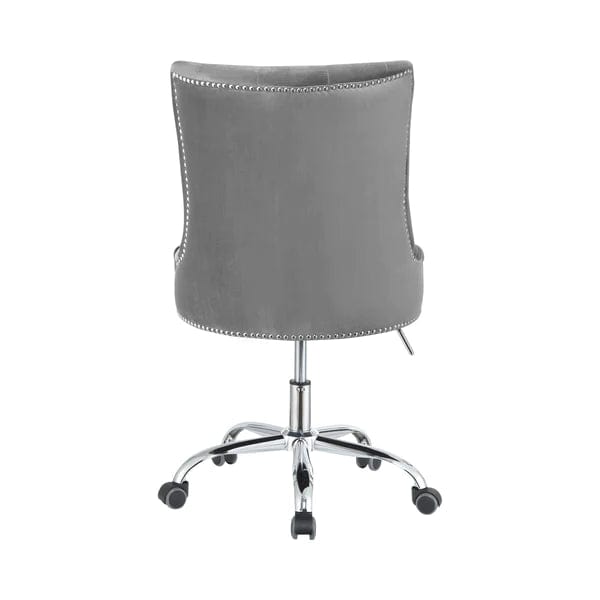 Nailhead Trimmed And Tufted Office Chair With Casters, Gray And Silver