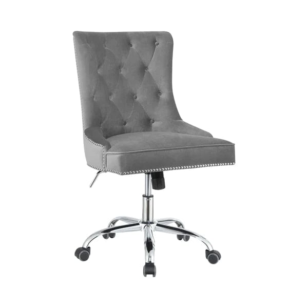 Nailhead Trimmed And Tufted Office Chair With Casters, Gray And Silver