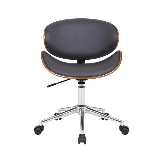 Wooden And Metal Office Chair With Curved Leatherette Seat,Black And Silver