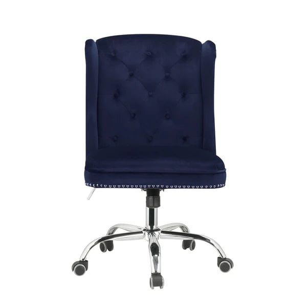 Velvet Upholstered Armless Swivel and Adjustable Tufted Office Chair, Blue