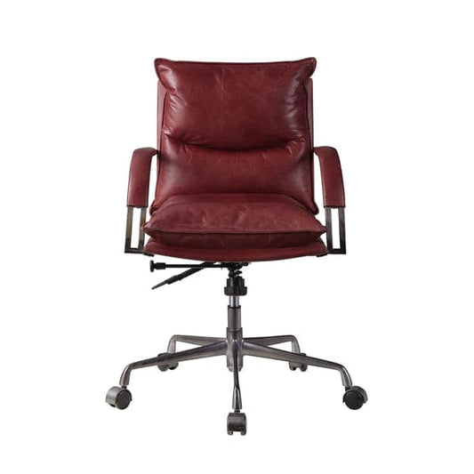 Swivel Leatherette Tufted Office Chair With Metal Star Base, Red