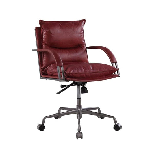 Swivel Leatherette Tufted Office Chair With Metal Star Base, Red