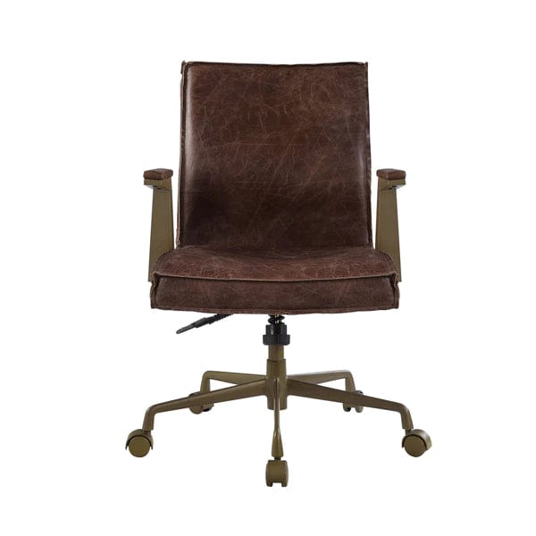 Swivel Sloped Back Leatherette Office Chair With Star Base, Brown