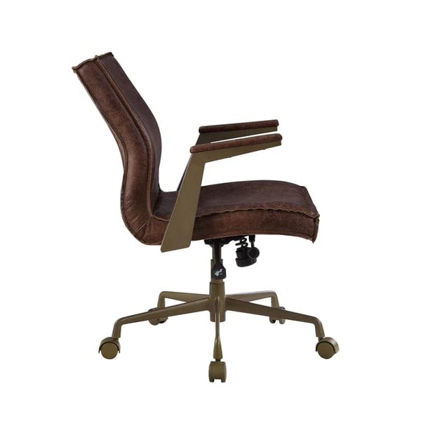 Swivel Sloped Back Leatherette Office Chair With Star Base, Brown