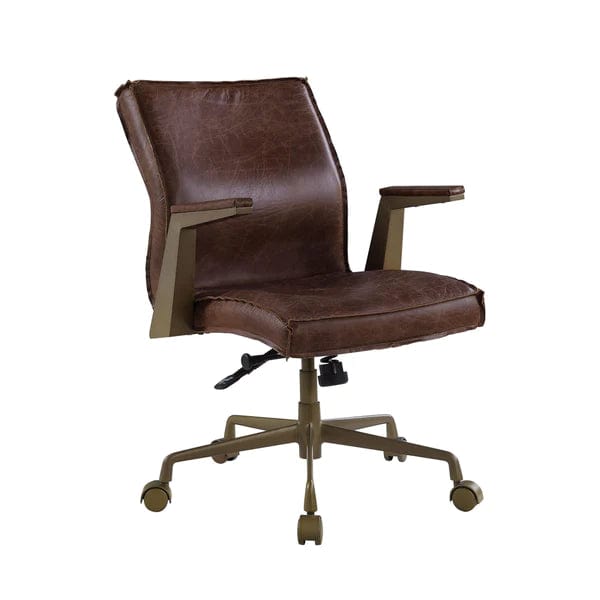 Swivel Sloped Back Leatherette Office Chair With Star Base, Brown