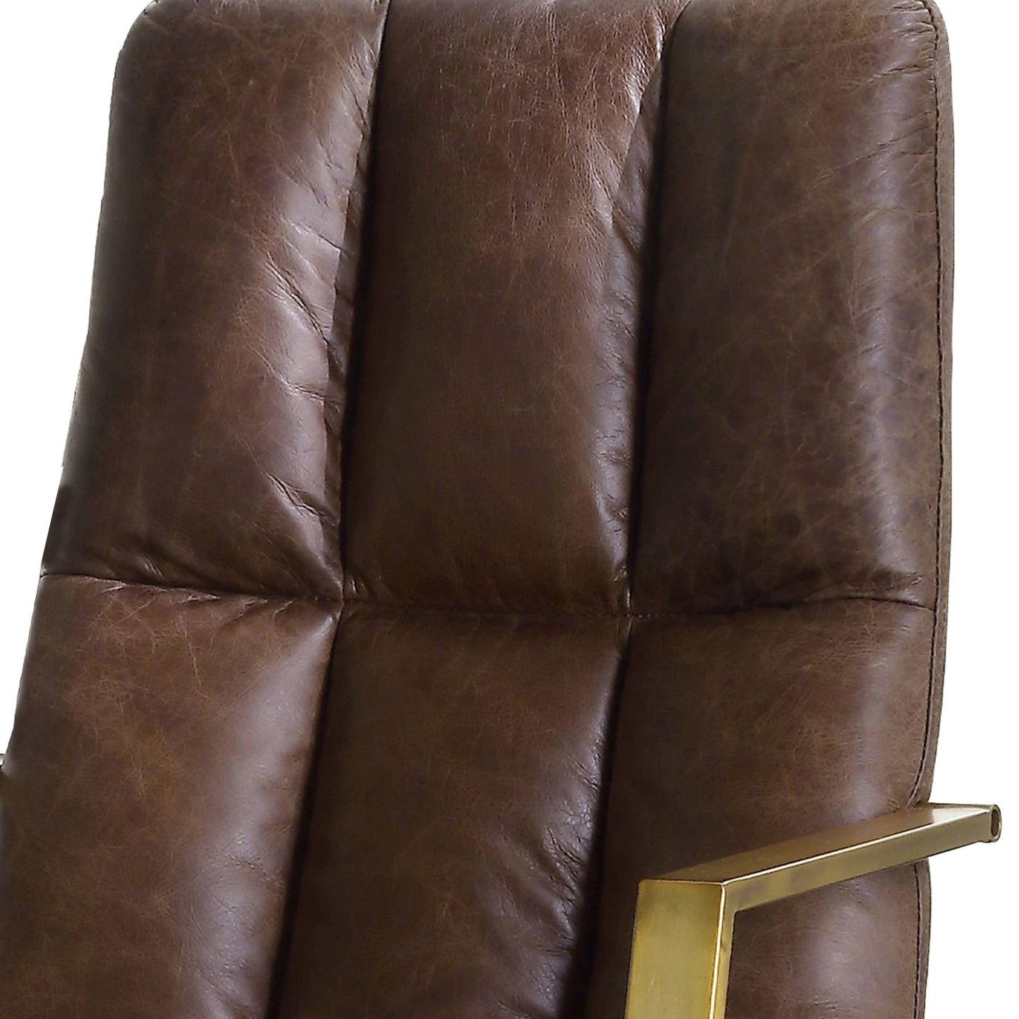 Tufted Leatherette Office Chair With Adjustable Height, Brown And Gold