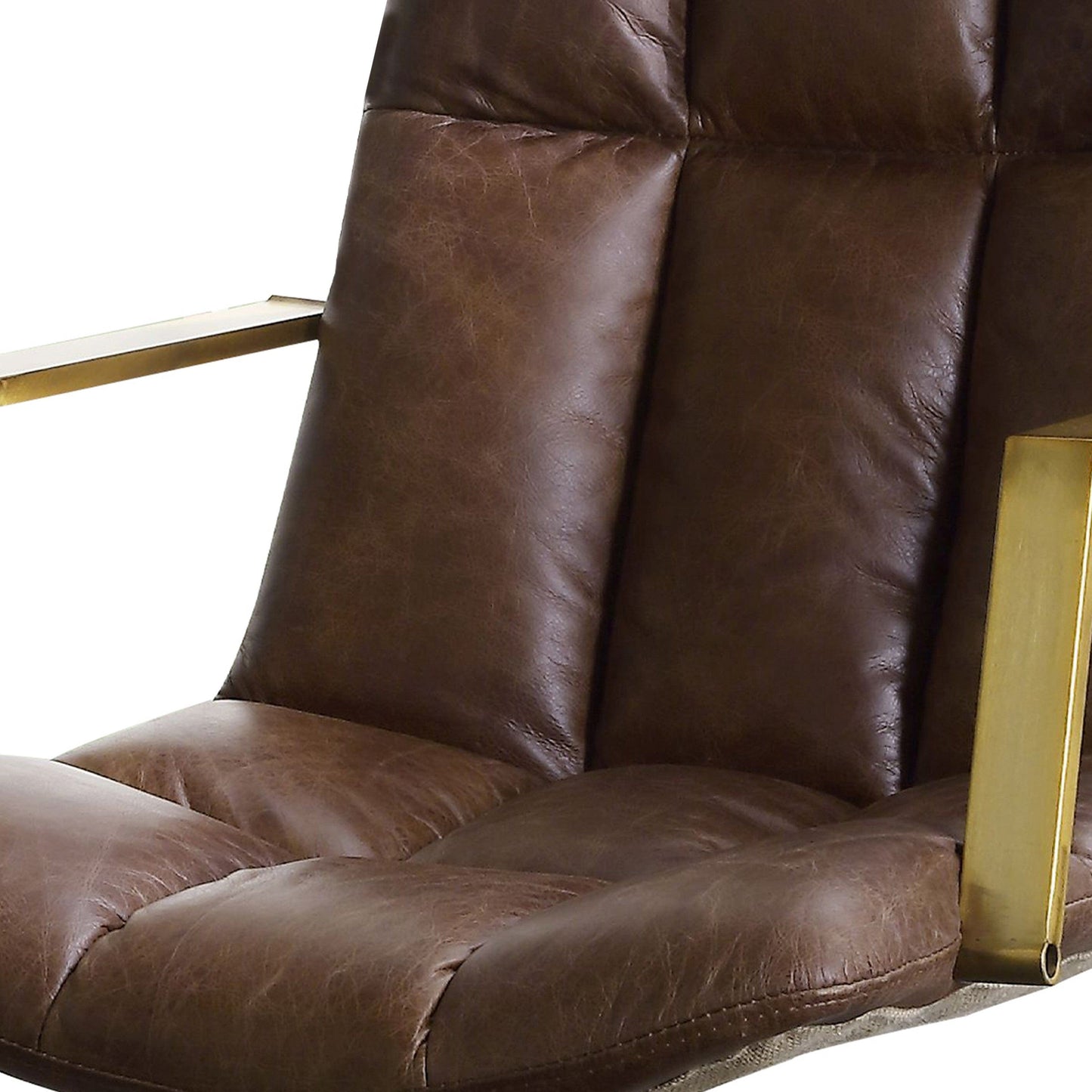 Tufted Leatherette Office Chair With Adjustable Height, Brown And Gold