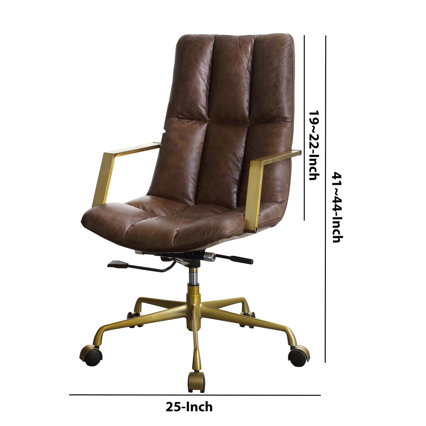 Tufted Leatherette Office Chair With Adjustable Height, Brown And Gold