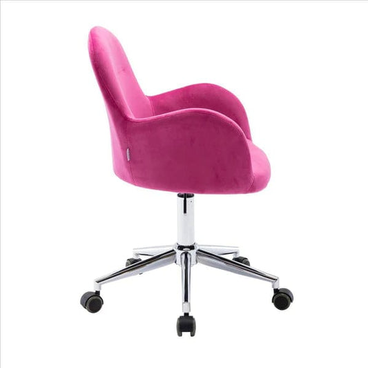 Swivel Office Chair With Sleek Padded Curved Design, Dark Pink