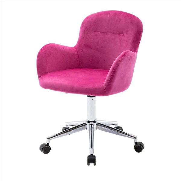 Swivel Office Chair With Sleek Padded Curved Design, Dark Pink