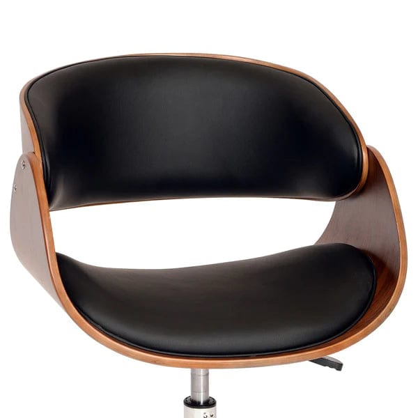 Wooden And Metal Office Chair With Curved Leatherette Seat, Brown And Black